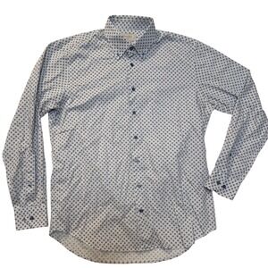 Hagen Carmel CA Mens Large Blue Geometric Print Button Down Shirt Made in Turkey
